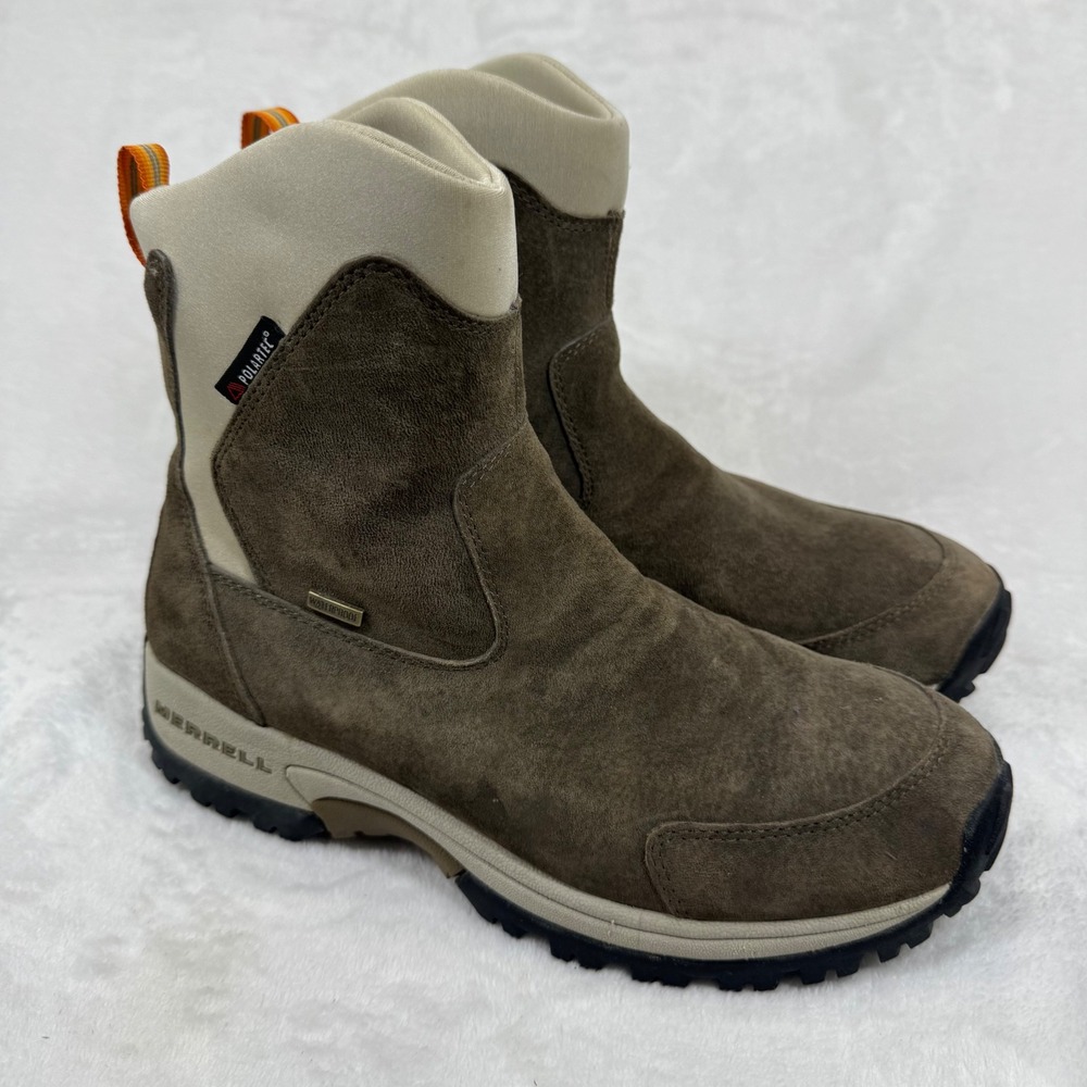 Merrell Aurora Waterproof Winter Boots Womens 9 Brown Suede Thinsulate Polartec